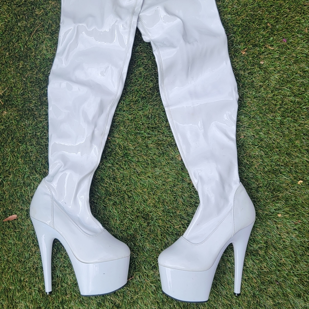 White Patent Over the Knee Platform Boots
